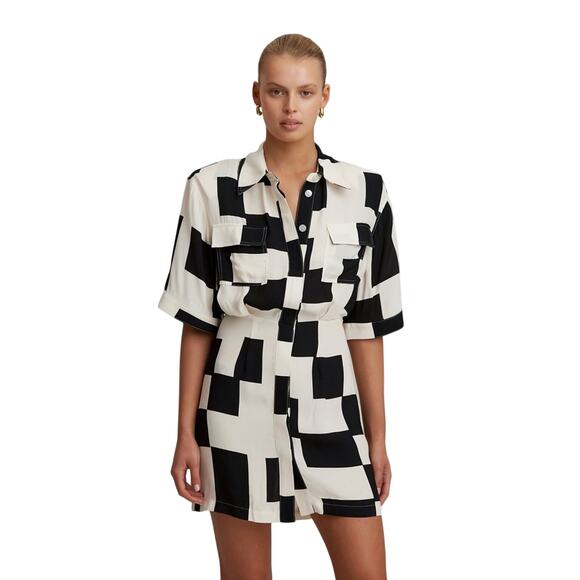 C/MEO Collective Interlude Mini Dress Black White Geo Print S NWT - Picture 1 of 7